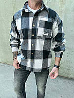 Теплая мужская рубашка байка Серый Зеленый Беж 46-48, 50-52, 54-56