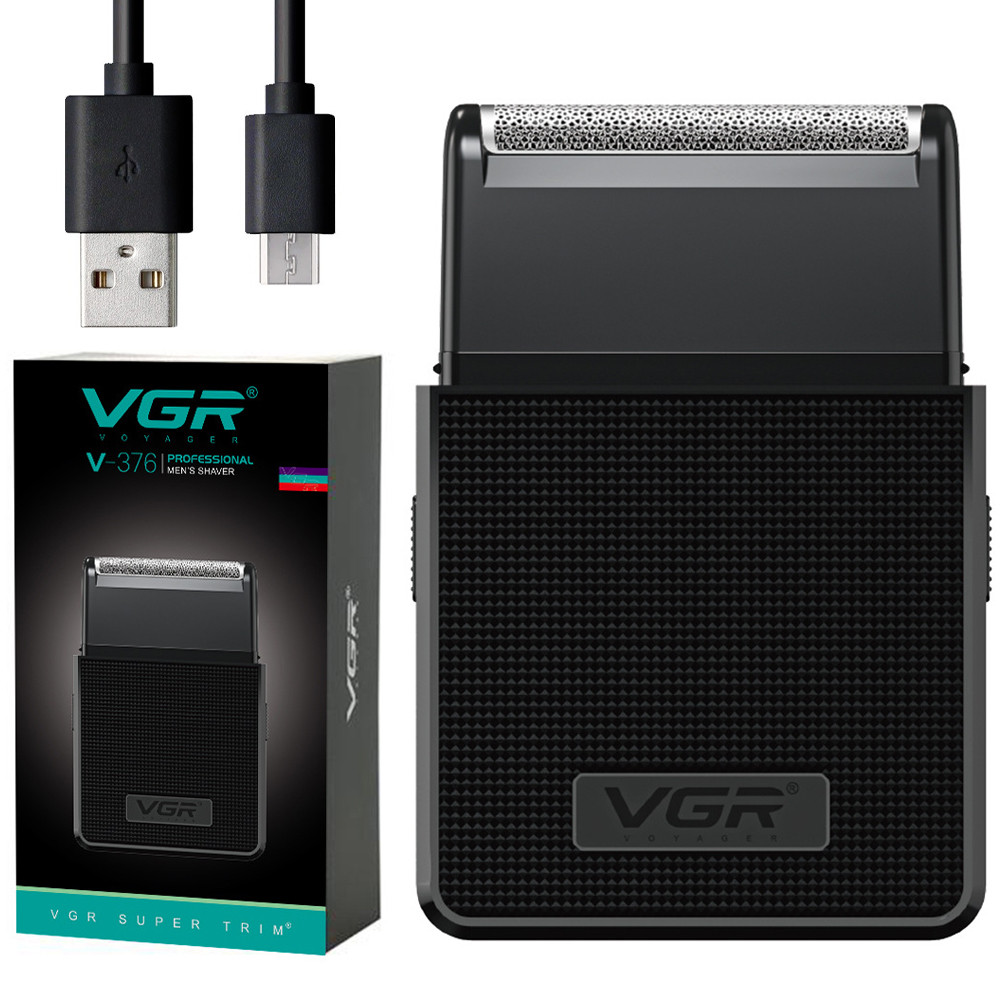 Електробритва шейвер з триммером, від USB, VGR V-376, Чорна / Чоловіча електробритва акумуляторна, фото 1