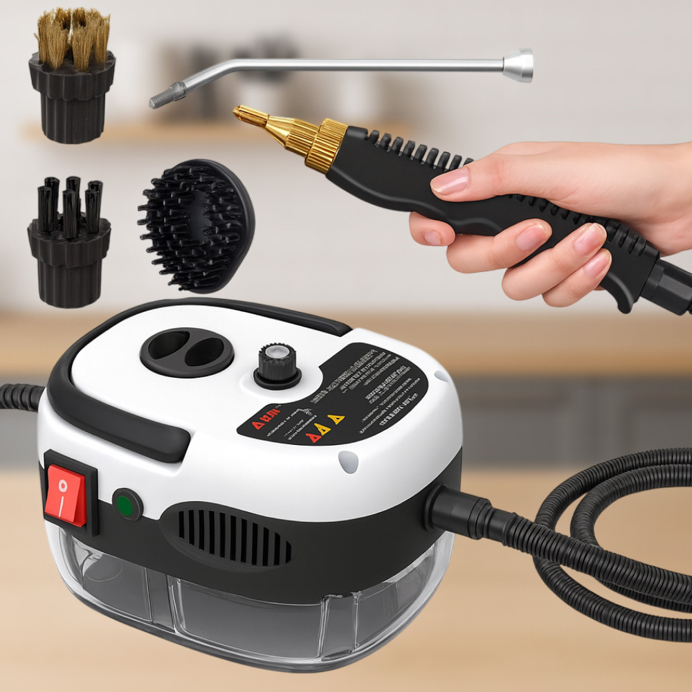 Портативний пароочищувач для дому, 2500Вт, 900мл + 4 насадки / Парогенератор для прибирання / Паровий очищувач, фото 1