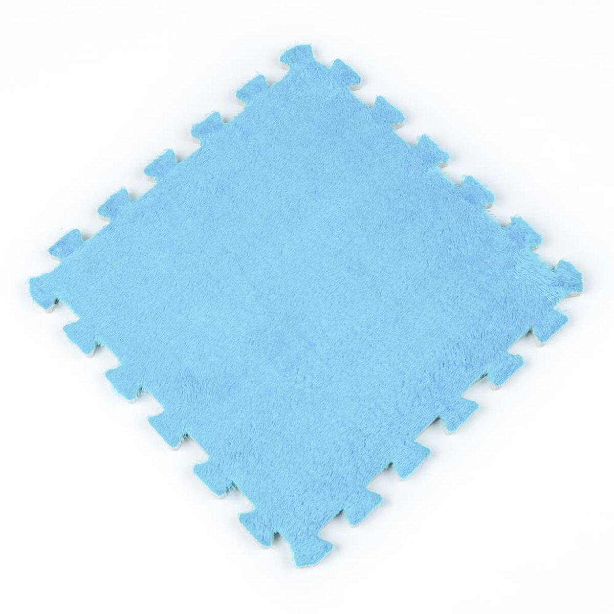 Пазли підлогові плюшеві 30х30х1 см Блакитний EVA 10 мм м'який ворс теплий, Килимок-пазл 300х300 мм для дитячої EVA, фото 1