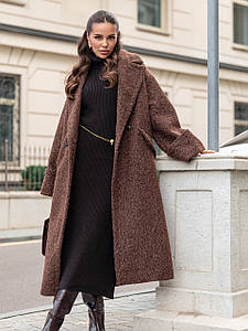 Пальто жіноче демісезонне осінь довге англійський відкладний комір шерсть коричневе