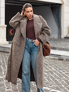 Пальто жіноче демісезонне довге з альпаки англійський відкладний комір бежеве