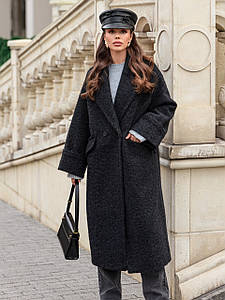 Пальто жіноче демісезонне осінь довге англійський відкладний комір чорне