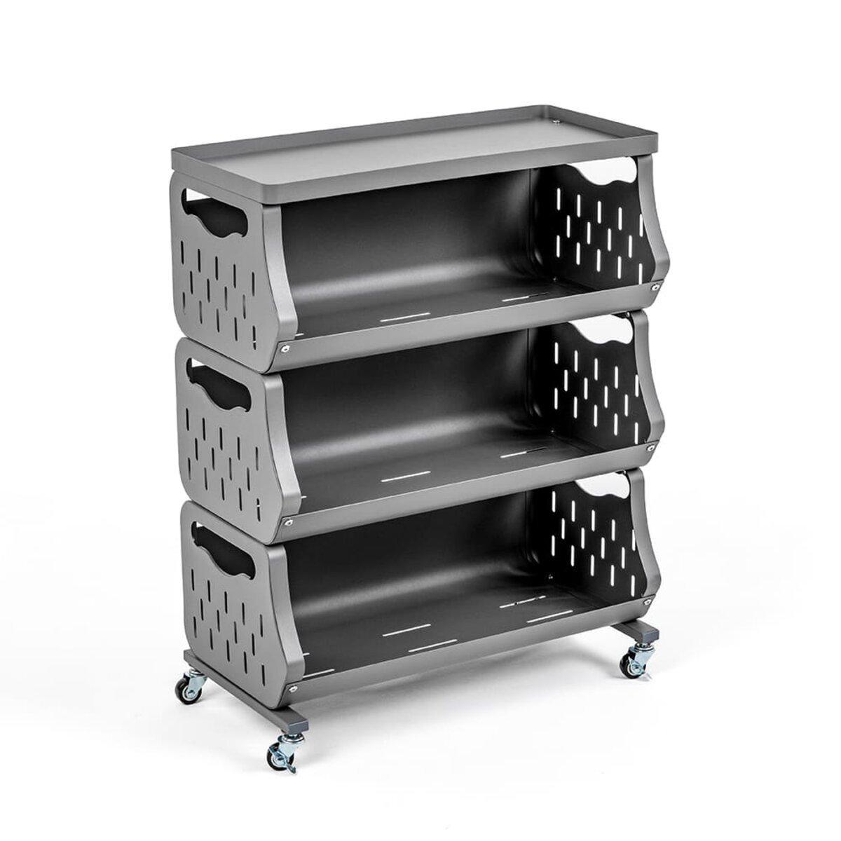 Стелаж металевий 3 полиці 60х30х77 см з перфорованими стінками, Стелаж на колесах із фіксаторами, фото 1