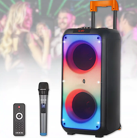 Акустична колонка ZXX 80 Вт 2×8″ — портативна Bluetooth колонка з мікрофоном, TWS, FM, USB, TF, LED, REC, ДК