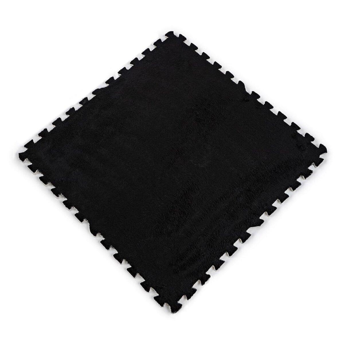 Плюшевий підлоговий пазл 600х600 мм EVA 10 мм ворс 3.5 мм Чорний (1 шт.), килимок-пазл для дитячого антиковзного, фото 1