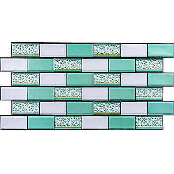 Декоративна ПВХ панель 960х480х4 мм Цегла Зелений орнамент для стін, Панелі ПВХ для внутрішніх робіт