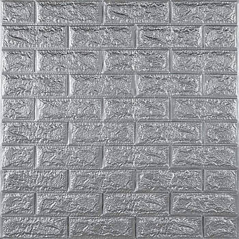 3D панелі самоклейні 700x770x7мм Спінений поліпропілен Срібний, Панелі для стін Цегл 700x770x7 мм