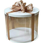 Коробка тубус d200, h200 Біла з картонною кришкою + червона стрічка 2 м