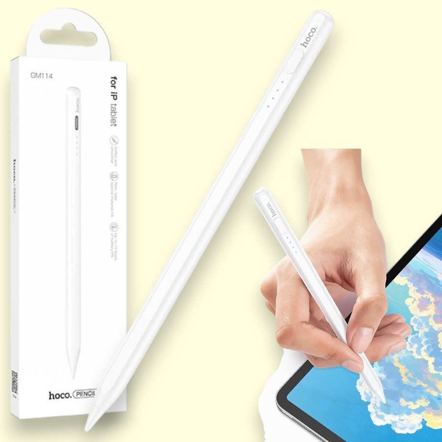 Стилус Hoco GM114 для iPad 2018–2024 Активний ємнісний стилус з акумулятором, магнітним кріпленням і зарядкою Type-C, білий, фото 1