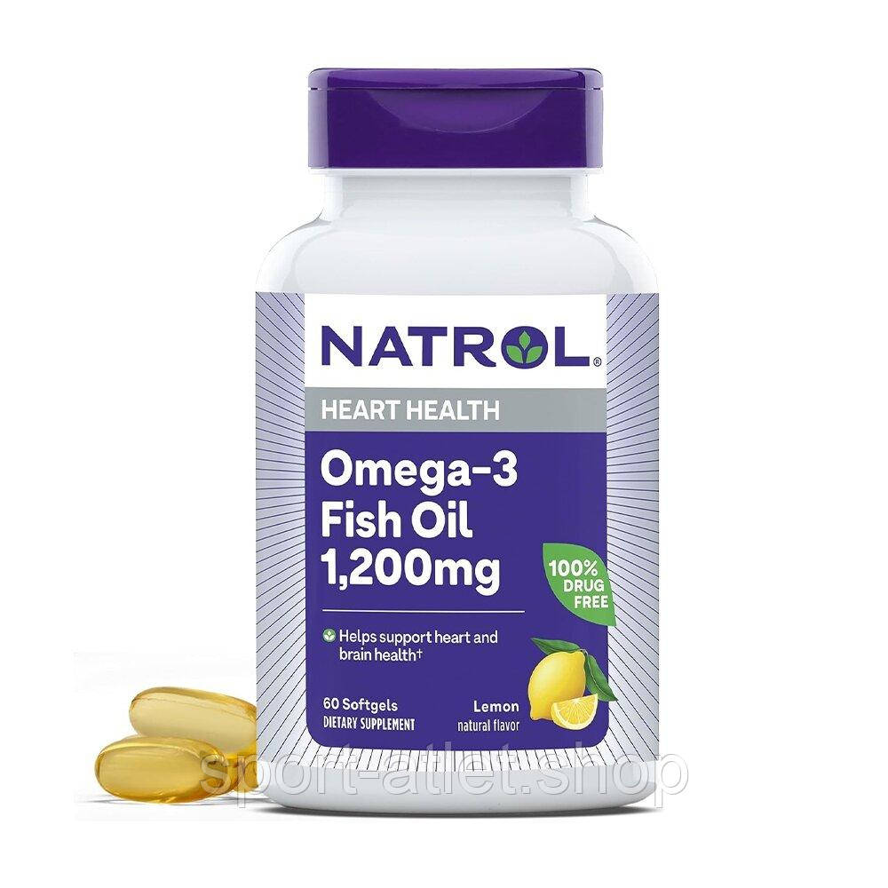 Омега-3 Natrol Omega-3 Fish Oil 1200 mg, 60 капсул для здоров’я серця та судин - Лимон, фото 1