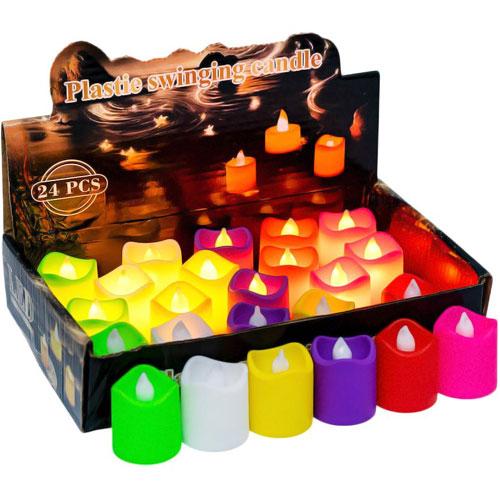 LED світильник, свічки 24шт теплий білий з полум’ям, кольорові, фото 1