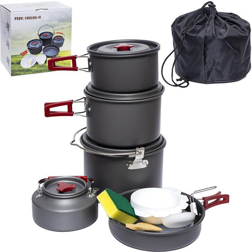 Набір похідного посуду складаний на 6 персон, 14 предметів, алюміній, AL-601, фото 1