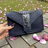 Трендовий жіночий клатч на ланцюжку синій замшева сумка через плече під бренд ЛЮКС