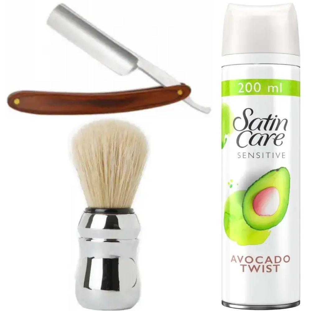 Небезпечна бритва/шавета розкладна Straight Razor + помазок Proraso + гель для гоління Gillette Satin Care Gel Avocado 200 мл, фото 1