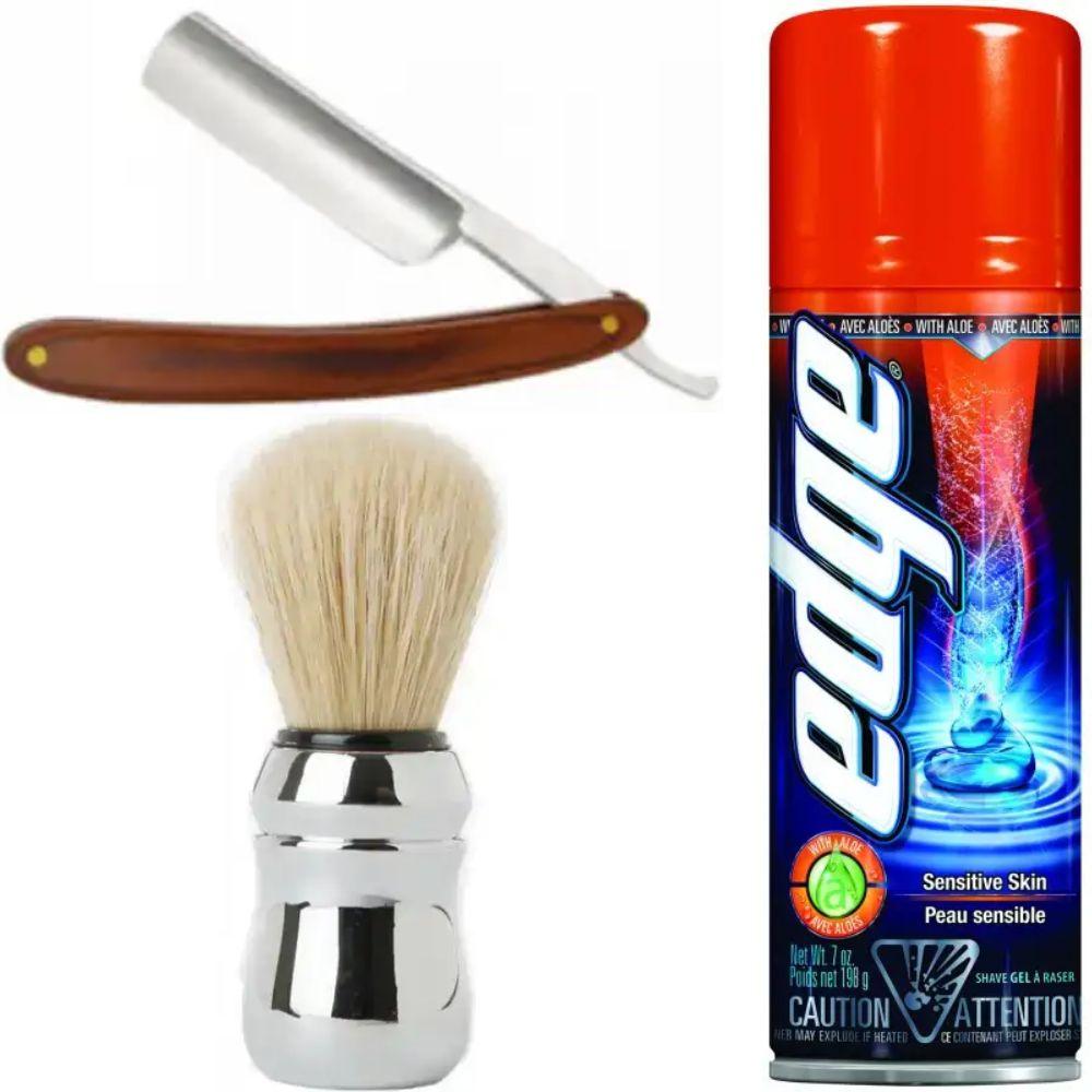 Небезпечна бритва/шавета розкладна Straight Razor + помазок Proraso + гель для гоління Wilkinson Sword EDGE Sensitive, фото 1