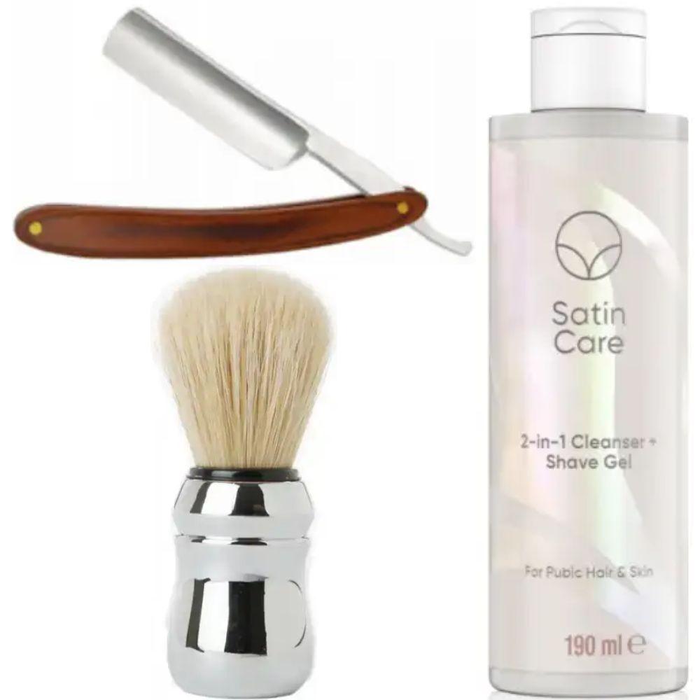 Небезпечна бритва/шавета розкладна Straight Razor + помазок Proraso + гель для гоління Gillette Venus Venus Satin Care 2 в 1, фото 1