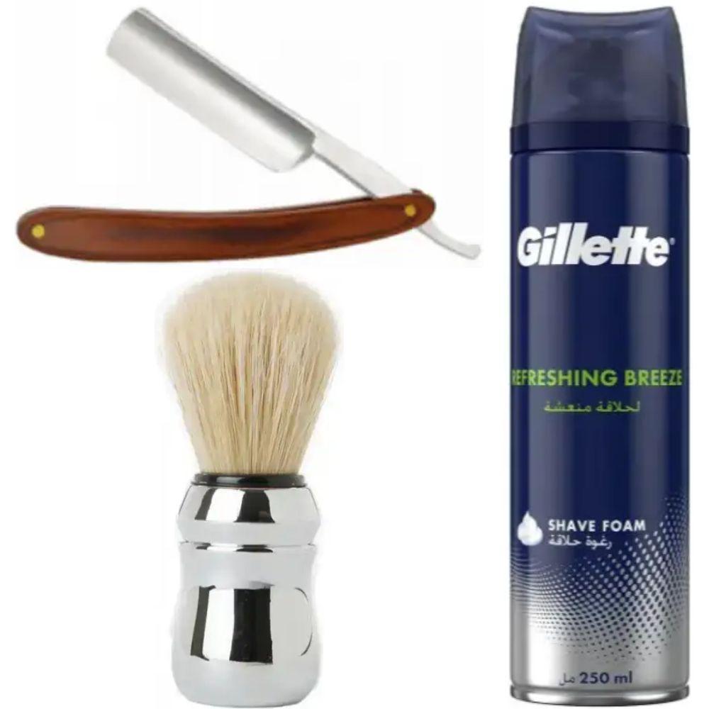 Небезпечна бритва/шавета розкладна Straight Razor + помазок Proraso + піна для гоління Gillette Refreshing Breeze 250 мл, фото 1