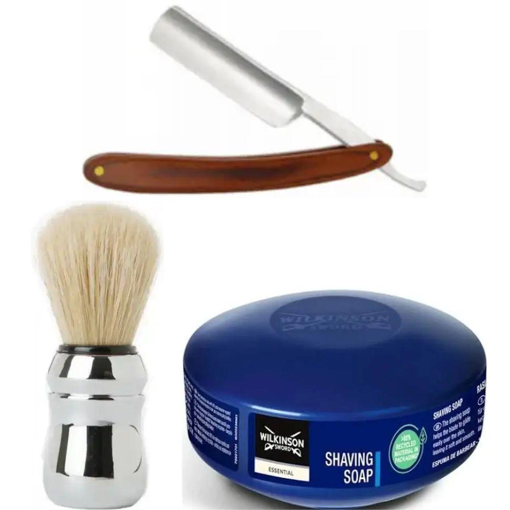 Небезпечна бритва/шавета розкладна Straight Razor + помазок Proraso + мило для гоління Wilkinson Essential 125 г, фото 1