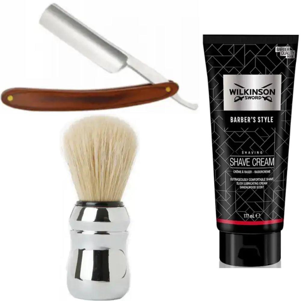 Небезпечна бритва/шавета розкладна Straight Razor + помазок Proraso + крем для гоління Wilkinson Sword Barber's Style Shave Cream, фото 1
