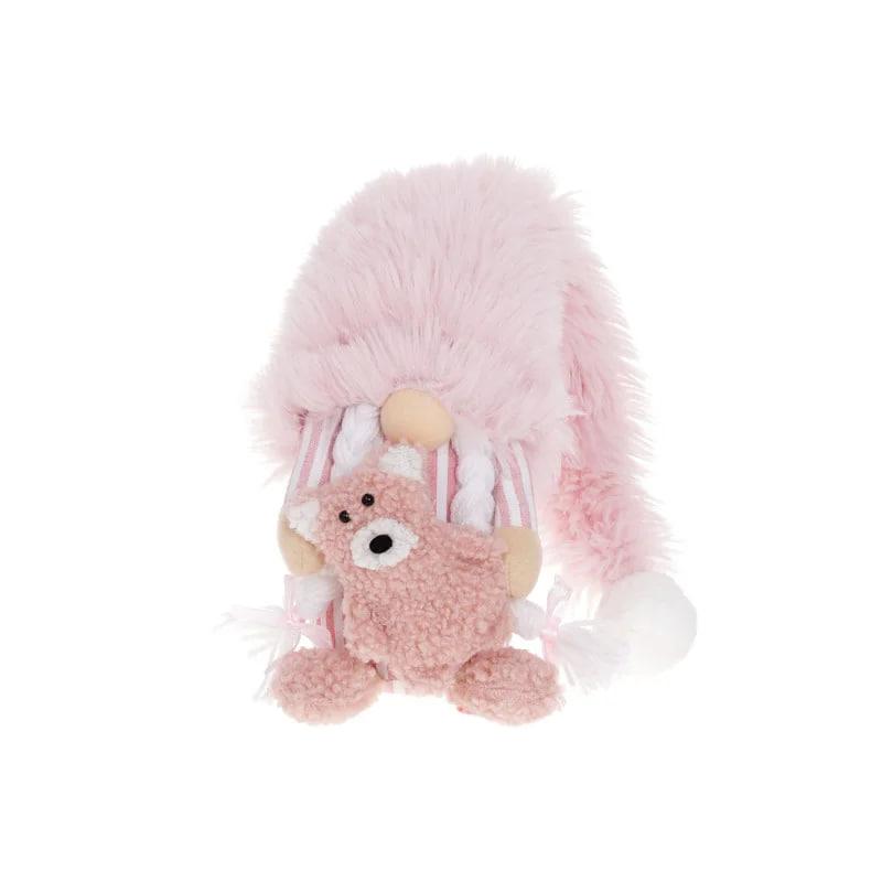 Новорічна м'яка іграшка BonaDi Гном 63 см з ведмедиком Декоративна фігурка Рожева, фото 1