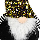 Новорічна м'яка іграшка BonaDi Гном 49 см з паєтками Декоративна фігурка Чорна, фото 3