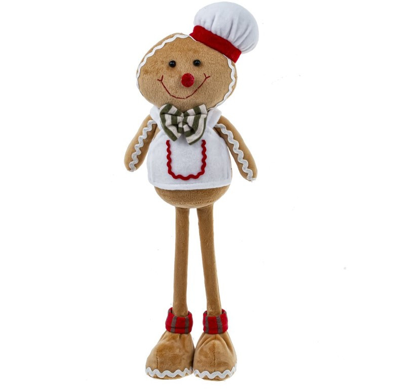 М'яка новорічна іграшка BonaDi Пряниковий чоловічок 39 см з білою шапочкою Фігурка декоративна Бежева, фото 1