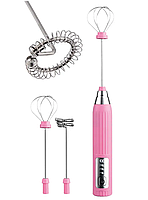 Капучинатор для молока Hoffmans HM-8045 ручний з вбудованим акумулятором 30 Вт Рожевий