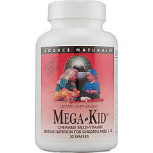Вітаміни та мінерали для дітей, Mega-Kid, Source Naturals, смак ягід, 30 вафель