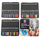 Набір кольорових олівців YOVER в металевій коробці 72 кольори, фото 2