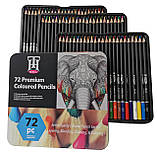 Набір кольорових олівців YOVER в металевій коробці 72 кольори, фото 3