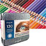 Кольорові олівці преміум-класу EVAZAR з м`яким грифелем 130 кольорів у нейлоновій сумці, фото 6