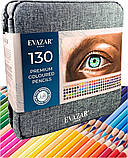 Кольорові олівці преміум-класу EVAZAR з м`яким грифелем 130 кольорів у нейлоновій сумці, фото 9