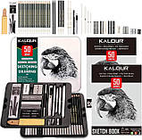 Преміум набір для малюнку та ескізів Kalour в металевій коробці 50 предметів, фото 5