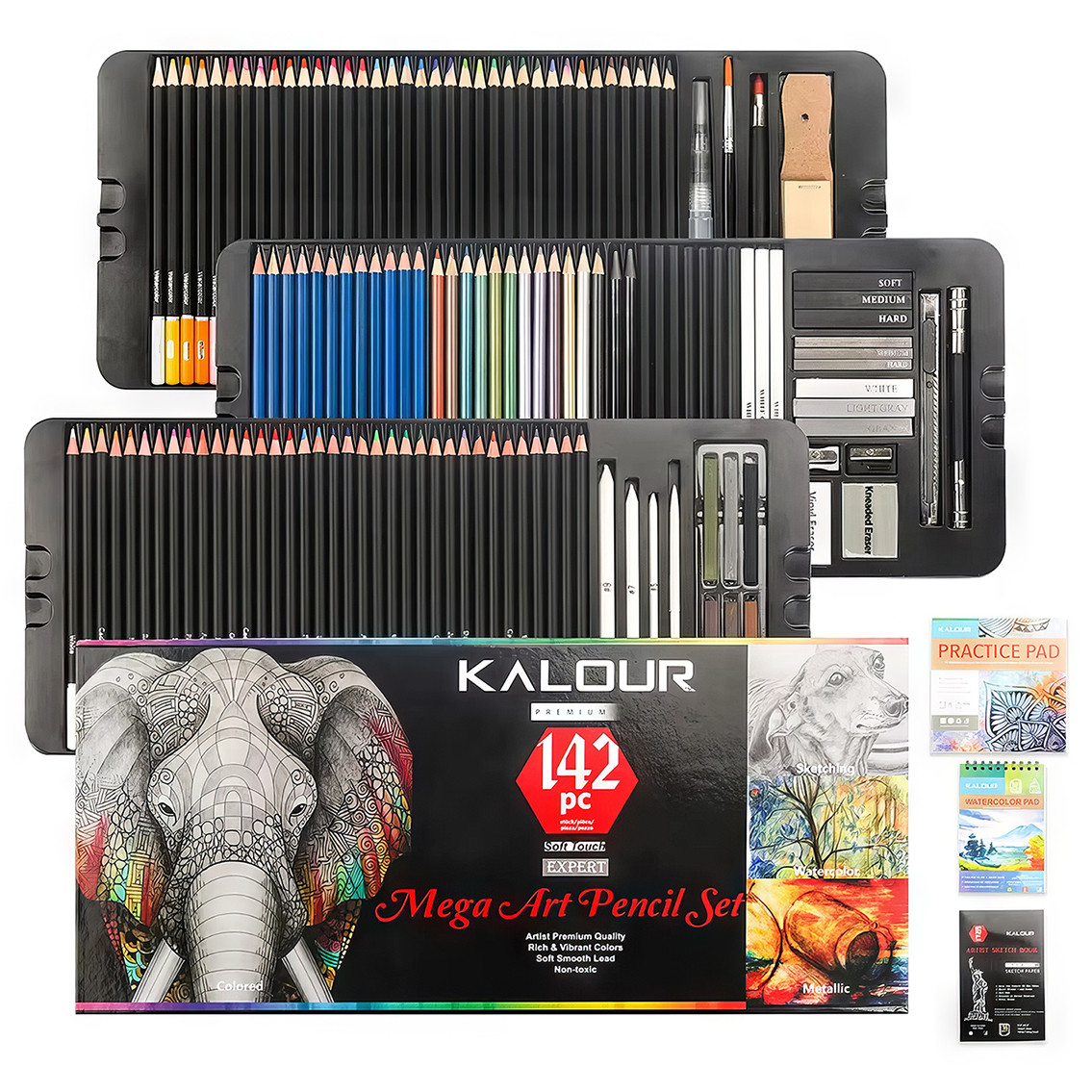 Преміум-набір для малюнку та ескізів Kalour 142 предмети, фото 1