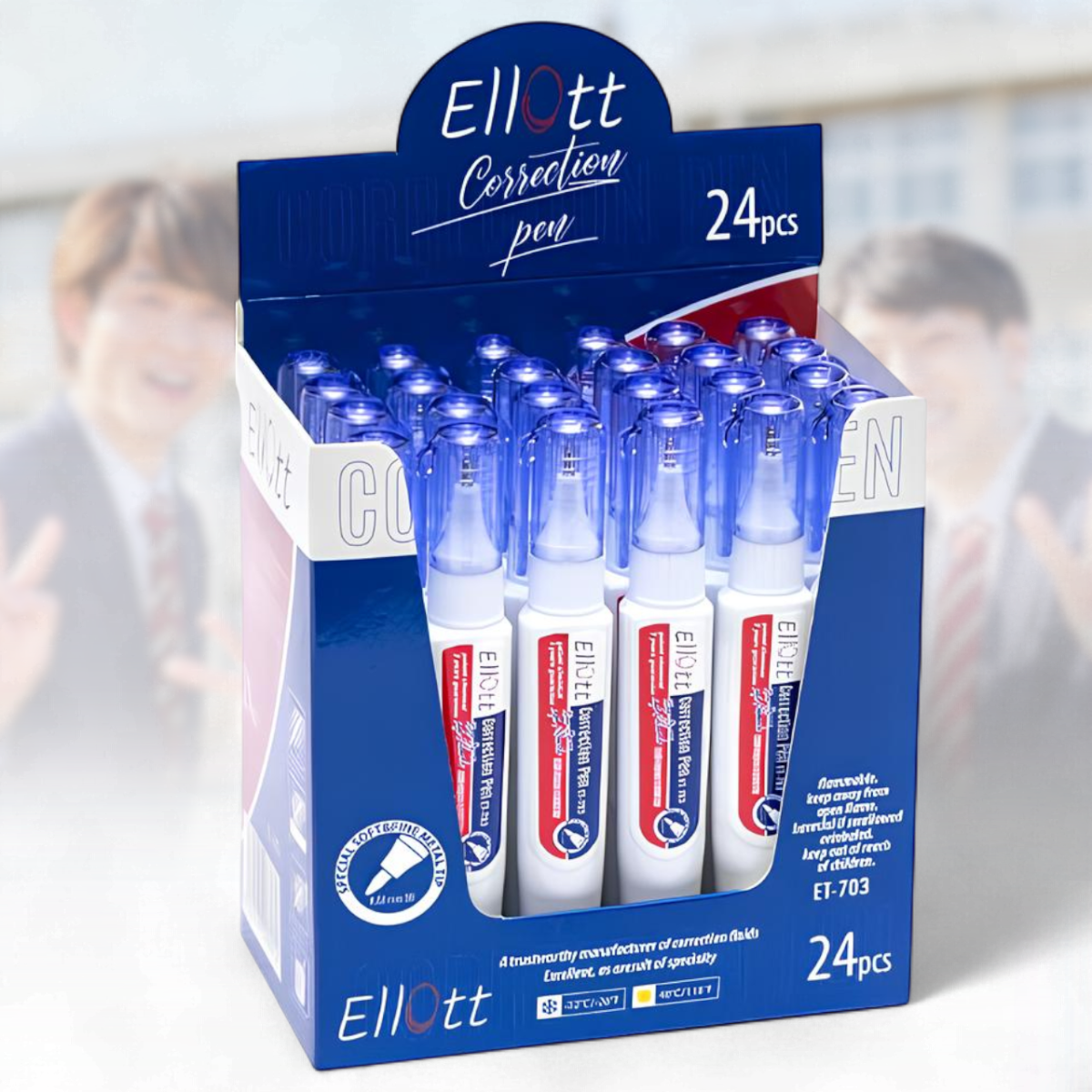 Ручка-коректор з металевим наконечником 7 мл "Ellott" ET703-24 Упаковка 24 шт., фото 1