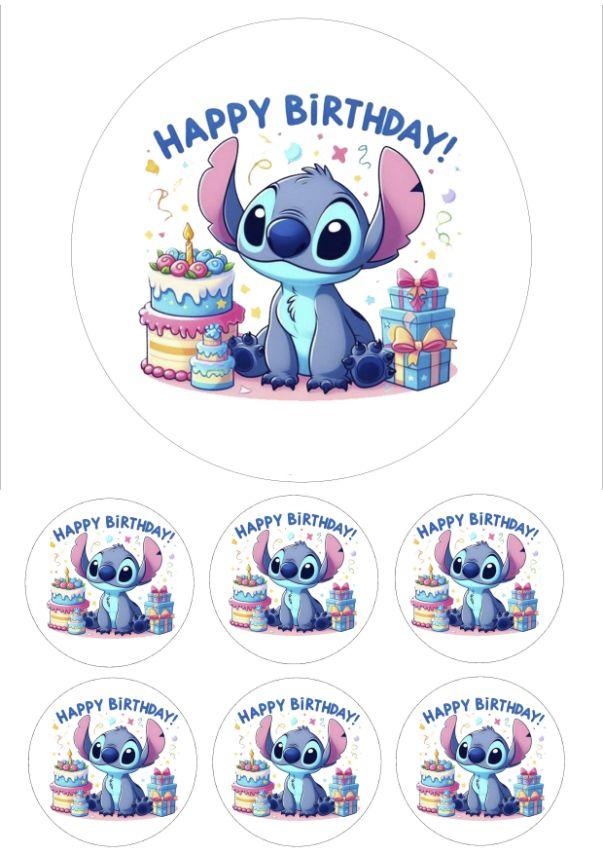 Вафельна картинка "Happy Birthday!" "Stitch" /ВК-0011/ - А4, фото 1