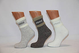 Жіночі шкарпетки високі зі 100% вовни з оздобленням з ангори НЛ 36-40 асорті miu