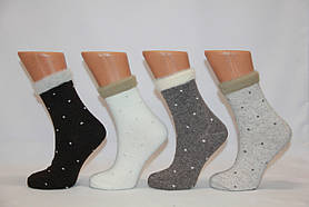 Жіночі шкарпетки високі зі 100% вовни з оздобленням з ангори НЛ 36-40 асорті точочки
