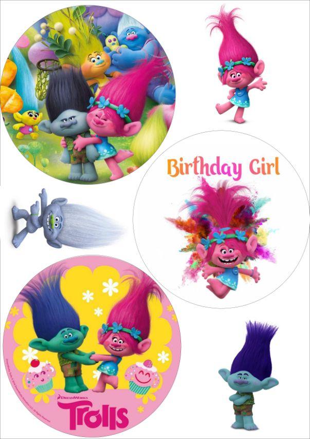 Вафельна картинка "Тортик для дівчинки та хлопчика" "Trolls" /ВК-0007/ - А4, фото 1