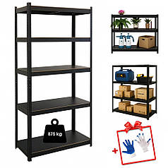 Стелаж металевий 180х90х40 Siker P9040L чорний 5 полиць для гаража складу підвалу магазину
