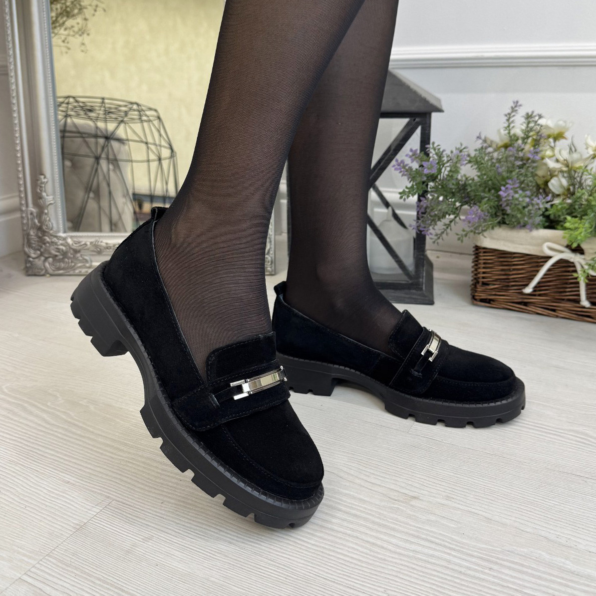 Лофери жіночі замшеві. Колір чорний. Розміри 36-41, фото 1