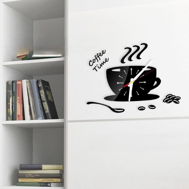 Настінні годинники 3D кварцові дзеркальні чорні час кави 21*13 8950, фото 1