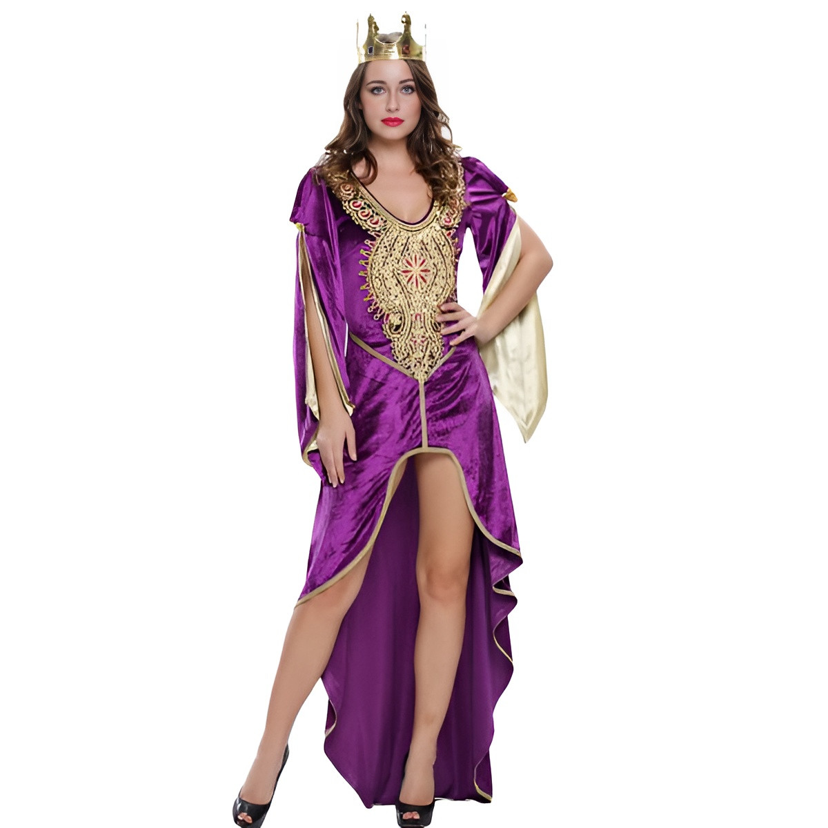 Костюм королеви — сукня з асиметричним краєм та корона Карнавальний костюм королеви — фіолетова сукня та корона