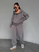 Спортивний костюм жіночий Оверсайз тринитка на флісі кофта на блискавці та штани 42-44 46-48