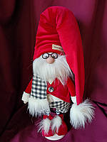 Гном скандинавський 65см червоний в окулярах. Різдряний ельф Скандинавський, санта клаус новорічний