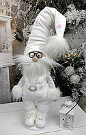 Санта 65см білий.  Гном скандинавський в окулярах. Різдряний ельф Скандинавський, санта клаус новорічний, іграшка