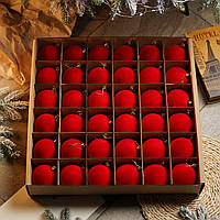 Кулі на ялинку "Оксамит"  18 шт. Червоні D-8см. Подарунковий набір ялинкових кульок Кульки на ялинку