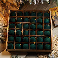 Набір куль ялинкових "Оксамит" 18 шт. Смарагдовий D-8см. Подарунковий набір ялинкових кульок Кульки на ялинку