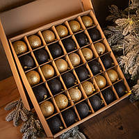 Набір "Блискучий мікс" 36шт Золотисто-Чорний. Іграшки на ялинку, Подарунковий набір ялинкових кульок Кульки на ялинку